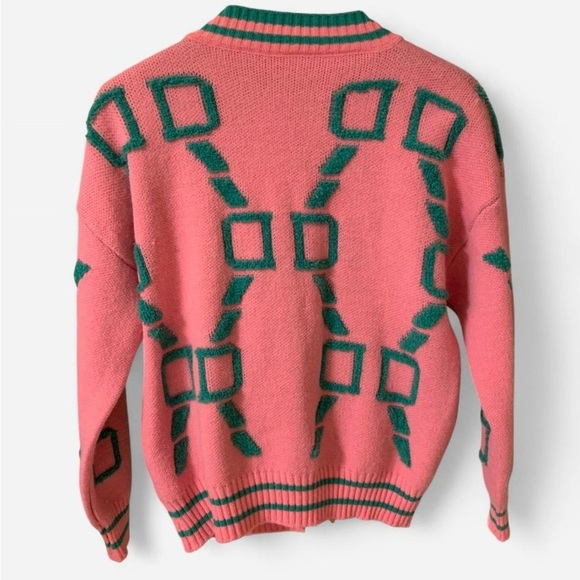 Women’s large Pink and Green Geometric Cardigan size Large. Perfect for fall. - Picture 3 of 4